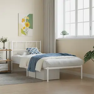 Berkfield Metal Bed Frame with Headboard White 75x190 cm