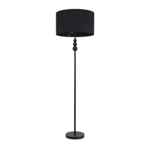 ValueLights Marissa Matt Black Stacked Ball Floor Lamp with Black Drum Shade