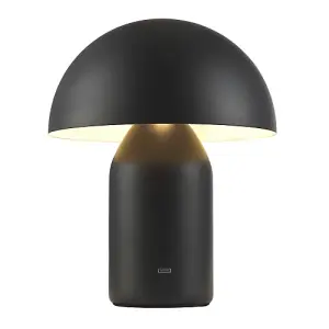 Modern Rechargeable 35cm Mushroom Lamp in Mat Black with Touch Dimmer Button