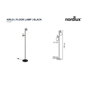 Nordlux Arild Indoor Adjustable Floor Lamp in Black (Height) 140cm