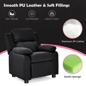 Costway Kids Recliner Chair PU Leather Toddler Sofa Chair w/ Adjustable Backrest & Footrest Black