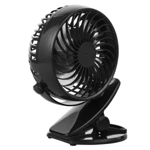 Hardys 3 Speed USB Rechargeable Clip On Cooling Portable Fan Desk Computer Pushchair - Black