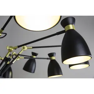 Luminosa Retro 12 Light Multi Arm Ceiling Pendant Black, Copper, E14