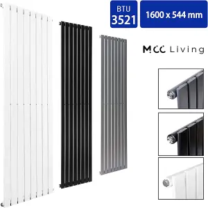 Designer Flat Panel Single Radiator 1600x544 Black by MCC