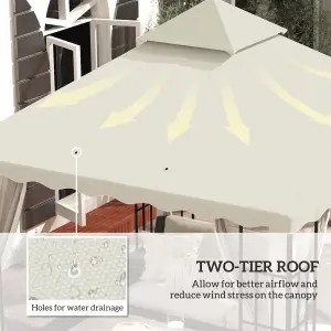 Outsunny 3m x 3m Gazebo Canopy Replacement Cover, 2-Tier Gazebo Roof, Cream