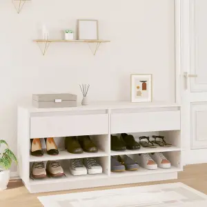 Shoe Cabinet White 110x34x52 cm Solid Wood Pine