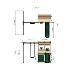 Rebo Wooden Children's Garden Swing Set with Monkey Bars - Comet Green