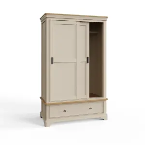 2 Door 1 Drawer Sliding 1.2M Combination Wardrobe Putty Painted Oak