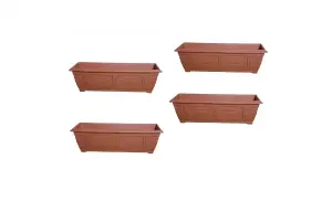 4 x 60cm Slim Plastic Venetian Window Box Trough Planter Pot Terracotta Colour