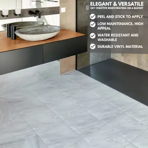 Self-Adhesive Vinyl Floor Tiles - 30 Pack for 30 ft² (2.79 m²) Coverage - Peel & Stick Vinyl Floor Tiles, Grey-White Marble Effect