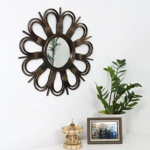 Daisy Petal Round Mirror Wall Decor Vanity Mirror for Living Room Bedroom 50cm(20") Rusty Brown Gold