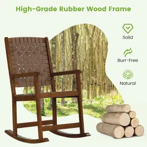 Costway Wood Rocking Chair Indoor & Outdoor Home Patio Ergonomic Rocker w/ Curved Seat