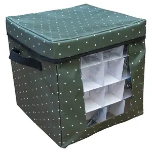 Christmas Bauble Storage Box - Festive Xmas Ornament & Decoration Container with Side Handles, Dividers, Lid & Viewing Window