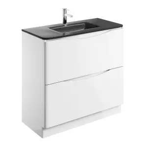 Eden 900mm Floorstanding Vanity Unit in Gloss White & Grey Glass Basin