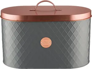 Grey Coated Typhoon Henrik Steel 7.5 L Bread Bin Storage With Air tight Copper Lid.