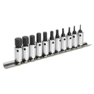 Sealey Hex Socket Bit Set 11 Pieces 1/4" Square Drive Metric - Silver AK62251