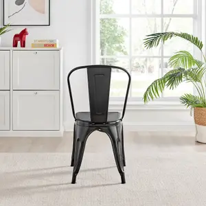 Furniturebox Set of 2 Black Colton Tolix Style Stackable Industrial Metal Dining Chair