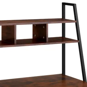 Desk Exeter - overhead storage shelves, 3 compartments - Industrial wood dark, rustic