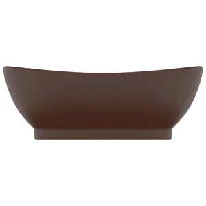 Berkfield Luxury Basin Overflow Oval Matt Dark Brown 58.5x39 cm Ceramic