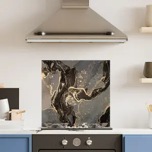 Premium 60cm  x 60cm 6mm Glass Gold Marble Kitchen Splashback Toughened Polished Edge