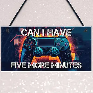 Red Ocean Neon Five More Minutes Hanging Gaming Sign For Boys Bedroom Sign Man Cave Sign Son Brother Dad Boys Gift