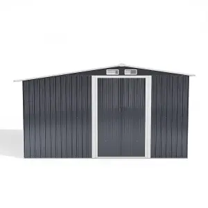 8 x 4 ft Metal Shed Garden Storage Shed Apex Roof Double Door with 4.3 x 2.1 ft Log Store,Black