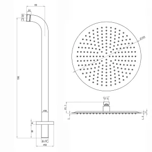 ENKI Contemporary Chrome Fixed Wall Mounted Stainless Steel Shower Head & Arm 12"