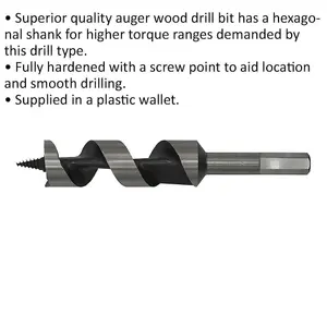 25 x 155mm Hardened Auger Wood Drill Bit - Hexagonal Shank - Woodwork Timber