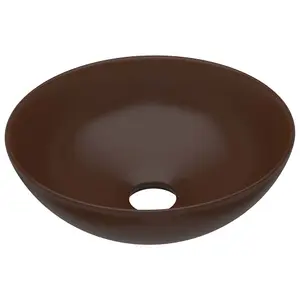 Berkfield Bathroom Sink Ceramic Dark Brown Round