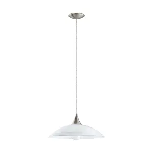 Pendant Ceiling Light Colour Satin Nickel Shade White Painted Satin Glass Bulb E27 1x60W