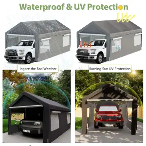 Birchtree Outdoor Steel PE Carport 10x20ft Shed Sidewalls & Windows Boat Truck