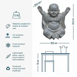 Buddha Statue Indoor and Outdoor, Moss Washed Stone Effect Feng Shui Ornament, Laughing Buddha Baby Monk Figurine L35.5 W25.5 H31.5 cm