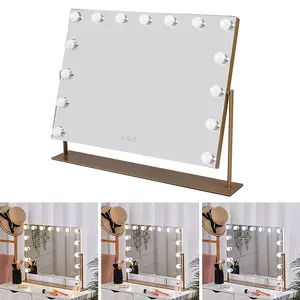 Hollywood Rotatable Vanity Makeup Mirror with 15 LED Bulbs Dimmable Touch Control 65x50cm