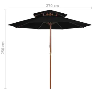 Berkfield Double Decker Parasol with Wooden Pole Black 270 cm