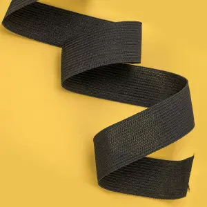 25mm Wide Flat Elastic Band, Stretchable Elastic Cord Flat Tape, Black - 1 metre