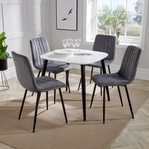 Core Products Aspen White 80cm Square Dining Table with 4 Grey Fabric Straight Stitch Design Chairs