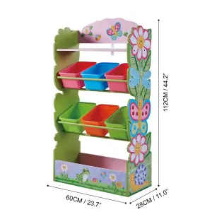 Fantasy Fields by Teamson Kids Magic Garden Kids Wooden Toy Organizer with Storage Bins, Pink/Green