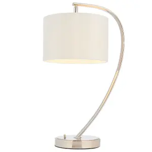 2 PACK Modern Curved Arm Table Lamp Nickel & White Shade Bedside Feature Light