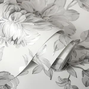 Fine Decor FD43612 Isabella Floral Wallpaper Roll, Grey