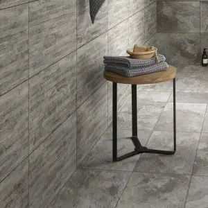 Shaded slate Grey Matt Split Face Porcelain Indoor Wall Tile, Pack of 6, (L)300mm (W)600mm