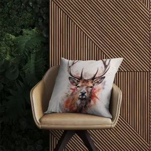 Watercolour Splashart Stag Face Outdoor Cushion 45cm x 45cm