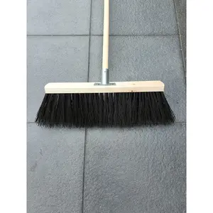 Traditional Wooden Broom with Extra Long Medium Soft Bristles (50 cm / 19.5 in, With Handle)