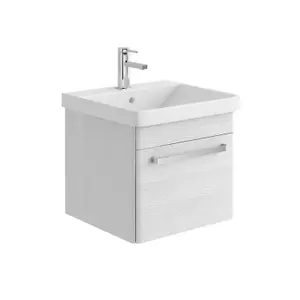 Emery Textured White Wall Hung Bathroom Vanity Unit & Basin Set with Chrome Handles (W)50cm (H)46cm