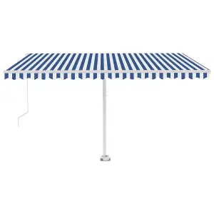 Berkfield Manual Retractable Awning with LED 400x300 cm Blue and White