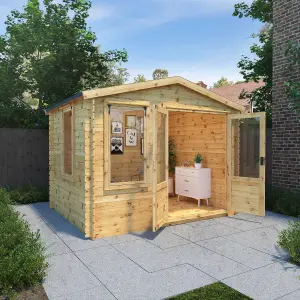 Waltons 2.6m x 3.3m Wooden 19mm Log Cabin Outdoor Garden Room Summerhouse Shed