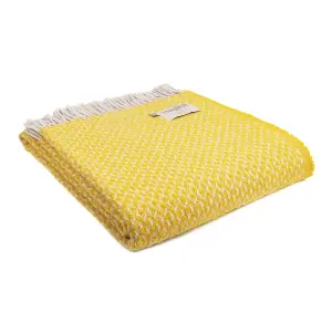 100% Pure New Wool Diamond Throw Blanket Made in Wales Yellow