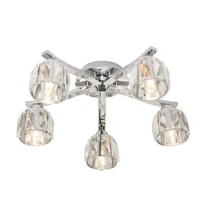 Luminosa Ria Bathroom Multi Arm Glass Semi Flush Ceiling Lamp, Chrome Plate, Crystal Glass, IP44