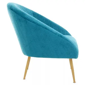 Interiors by Premier Blue Occasional Chair, Luxury Blue Velvet Occasional Chair, Comfortably Fashionable Blue and Gold Chair