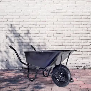 Builders WHEELBARROW 130kg / 85Ltr Toughened Metal Tray Ideal Heavy Duty Builders Gardeners Barrow 1 Wheel with All Terrain Tyre