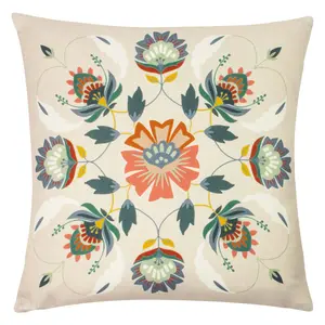 furn. Folk Floral Square Abstract Polyester Filled Cushion